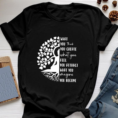 Olivenorma Tree of Life Yoga Meditation Cotton T-Shirt - Black - 2XL - image 8