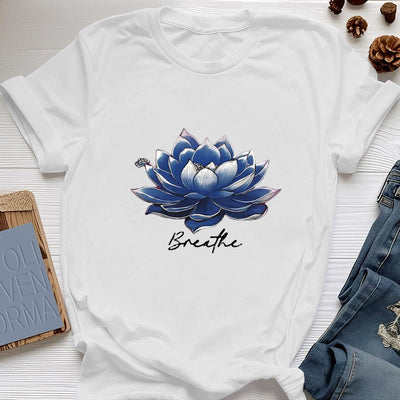 Olivenorma "BREATHE" Lotus Yoga Apparel Spiritual Tee T-Shirt - White - 2XL - image 6
