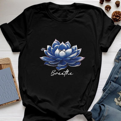 Olivenorma "BREATHE" Lotus Yoga Apparel Spiritual Tee T-Shirt - Black - 2XL - image 8