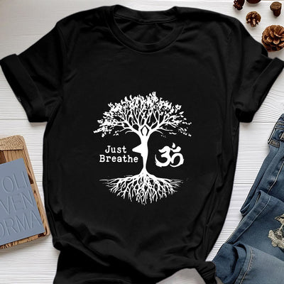 Olivenorma "JUST BREATHE" Yoga Tree OM Symbol Spiritual T-Shirt - Black - 2XL - image 8