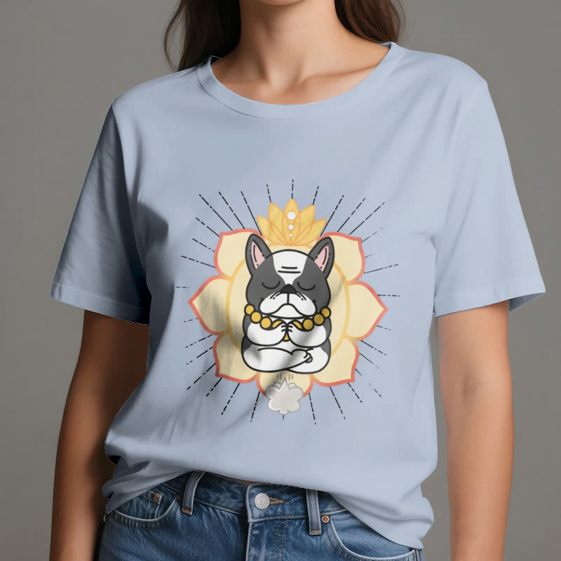 Olivenorma Yoga Meditation French Bulldog Print T-Shirt