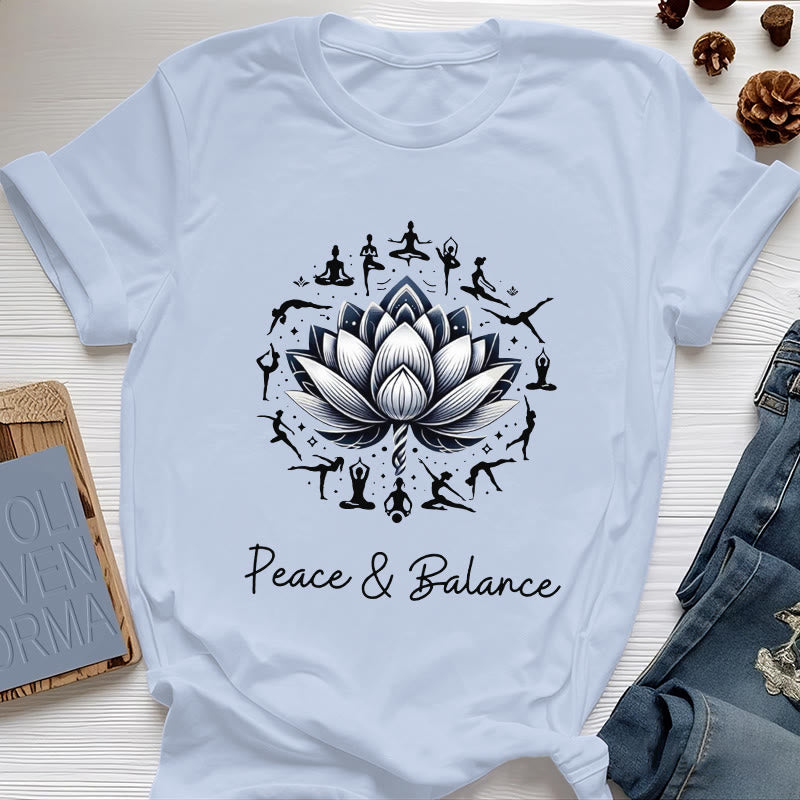Olivenorma "PEACE & BALANCE" Lotus Yoga Tee Cotton T-Shirt - Blue - 2XL - image 12