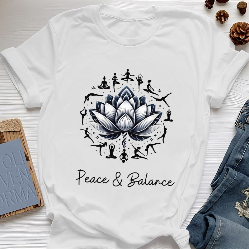 Olivenorma "PEACE & BALANCE" Lotus Yoga Tee Cotton T-Shirt - White - 2XL - image 1