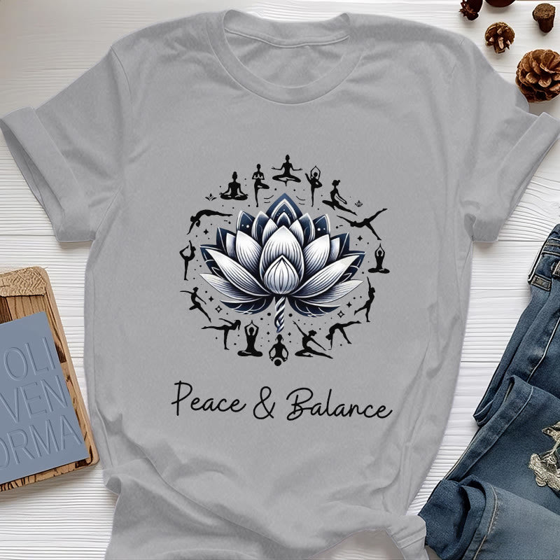 Olivenorma "PEACE & BALANCE" Lotus Yoga Tee Cotton T-Shirt - Gray - 2XL - image 8