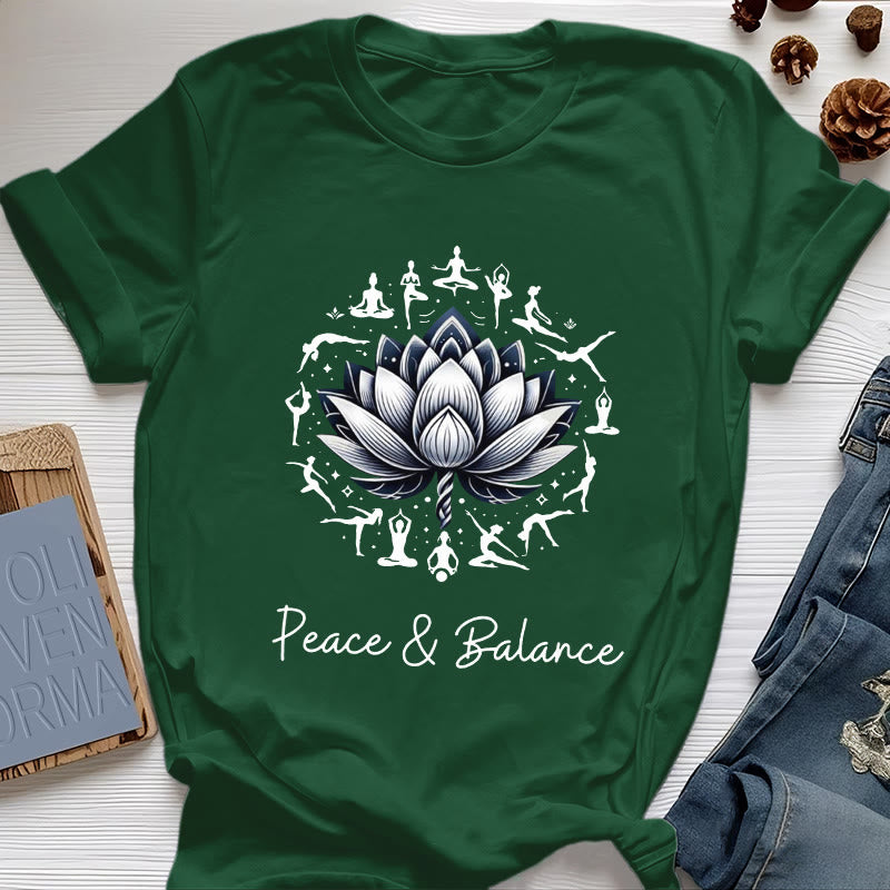Olivenorma "PEACE & BALANCE" Lotus Yoga Tee Cotton T-Shirt - Dark Green - 2XL - image 20
