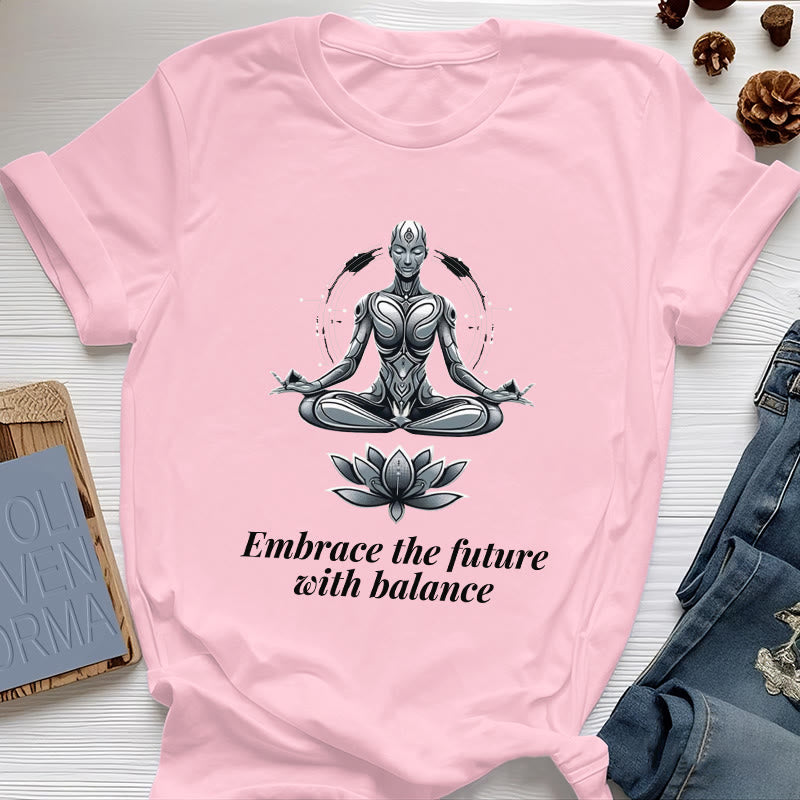 Olivenorma "EMBRACE THE FUTURE WITH BALANCE" Lotus Spiritual T-Shirt - Pink - 2XL - image 14