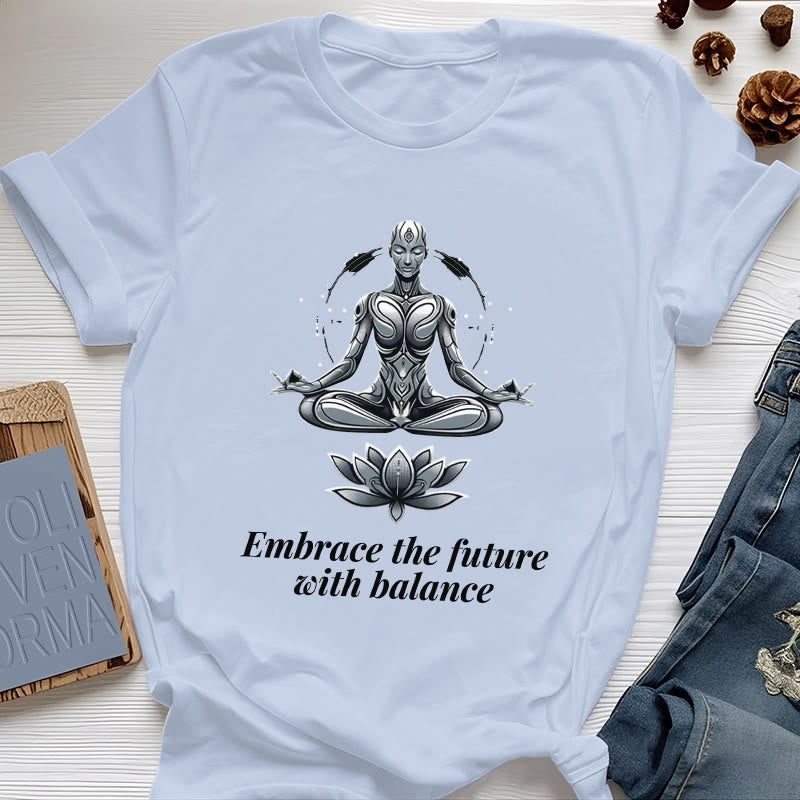 Olivenorma "EMBRACE THE FUTURE WITH BALANCE" Lotus Spiritual T-Shirt - Blue - 2XL - image 12