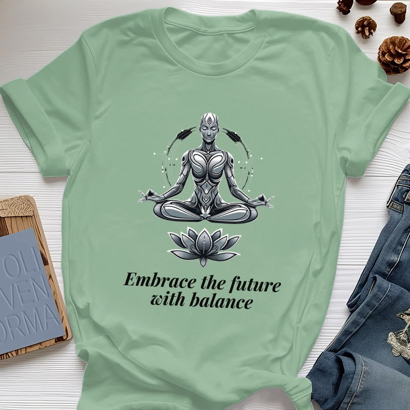 Olivenorma "EMBRACE THE FUTURE WITH BALANCE" Lotus Spiritual T-Shirt - Light Green - 2XL - image 18