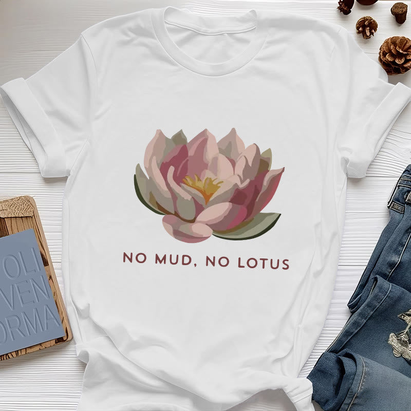Olivenorma "NO MUD, NO LOTUS" Cotton Yoga Tee T-Shirt - White - 2XL - image 6