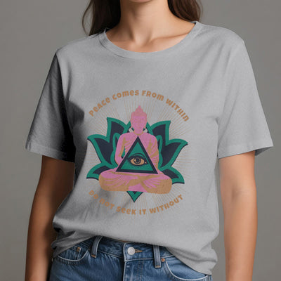 Olivenorma "PEACE COME FROM WITHIN" Buddha Lotus Spiritual T-Shirt - image 2