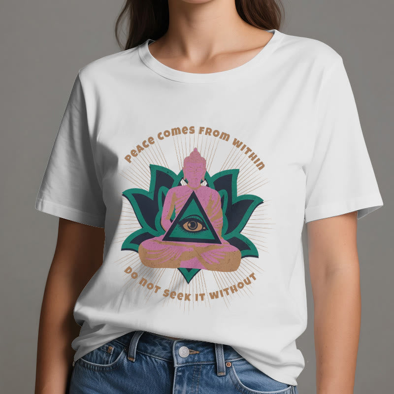 Olivenorma "PEACE COME FROM WITHIN" Buddha Lotus Spiritual T-Shirt - image 7