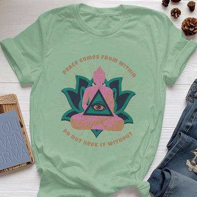 Olivenorma "PEACE COME FROM WITHIN" Buddha Lotus Spiritual T-Shirt - Light Green - 2XL - image 18