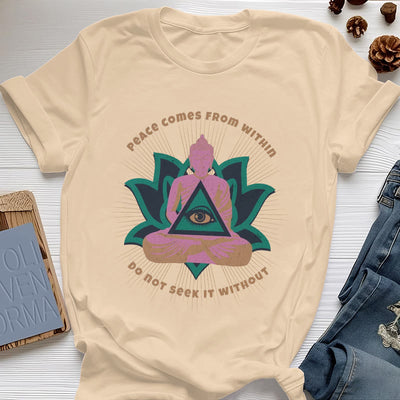 Olivenorma "PEACE COME FROM WITHIN" Buddha Lotus Spiritual T-Shirt - Yellow - 2XL - image 10
