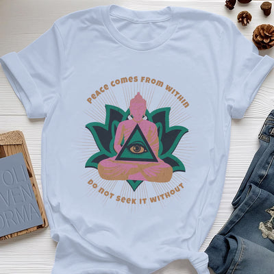 Olivenorma "PEACE COME FROM WITHIN" Buddha Lotus Spiritual T-Shirt - Blue - 2XL - image 12