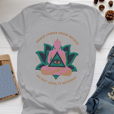 Olivenorma "PEACE COME FROM WITHIN" Buddha Lotus Spiritual T-Shirt - Gray - 2XL - image 1