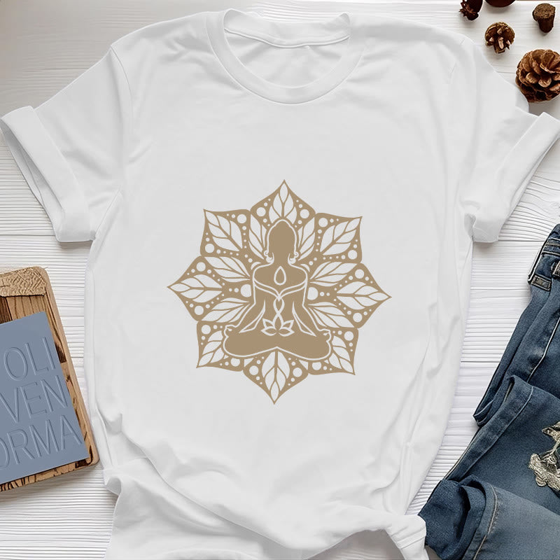 Olivenorma Medala Floral Meditation Yoga Tee T-Shirt - White - 2XL - image 6