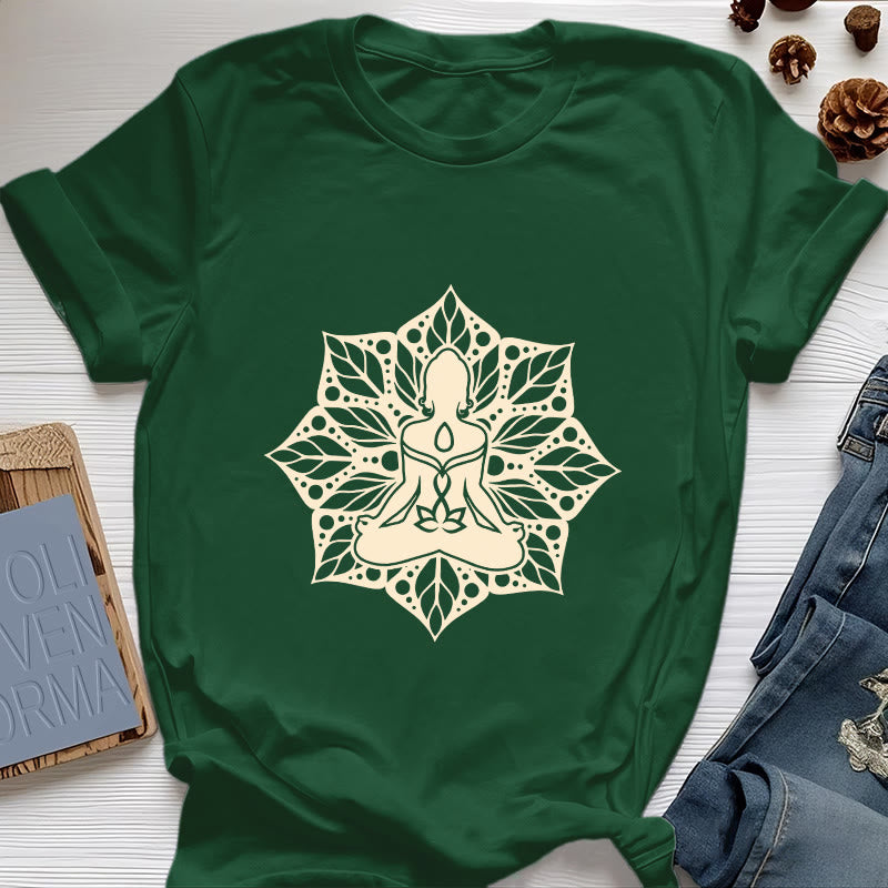 Olivenorma Medala Floral Meditation Yoga Tee T-Shirt - Dark Green - 2XL - image 20