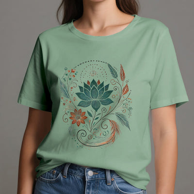Olivenorma Lotus Flowers & Leafs Cotton Yoga T-Shirt - image 19