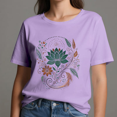 Olivenorma Lotus Flowers & Leafs Cotton Yoga T-Shirt - image 17