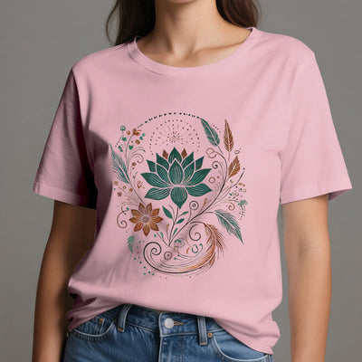 Olivenorma Lotus Flowers & Leafs Cotton Yoga T-Shirt - image 15