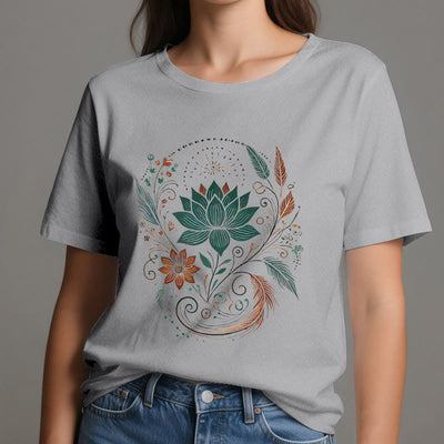 Olivenorma Lotus Flowers & Leafs Cotton Yoga T-Shirt - image 11