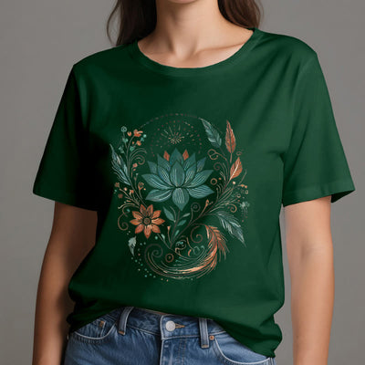 Olivenorma Lotus Flowers & Leafs Cotton Yoga T-Shirt - image 21