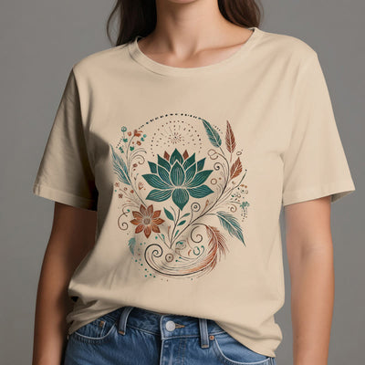 Olivenorma Lotus Flowers & Leafs Cotton Yoga T-Shirt - image 13