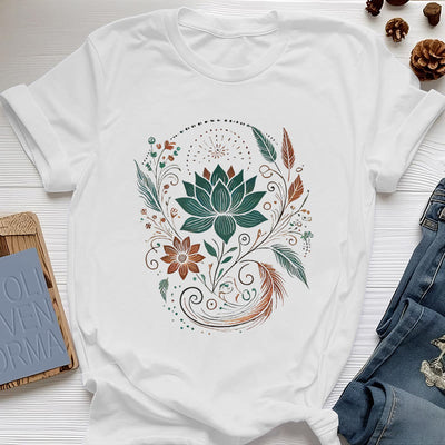 Olivenorma Lotus Flowers & Leafs Cotton Yoga T-Shirt - White - 2XL - image 6