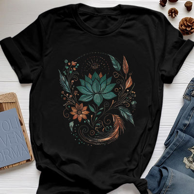 Olivenorma Lotus Flowers & Leafs Cotton Yoga T-Shirt - Black - 2XL - image 8