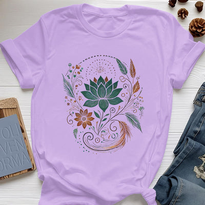 Olivenorma Lotus Flowers & Leafs Cotton Yoga T-Shirt - Purple - 2XL - image 16