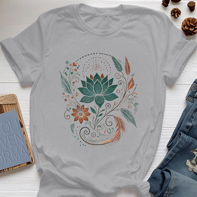 Olivenorma Lotus Flowers & Leafs Cotton Yoga T-Shirt - Gray - 2XL - image 10