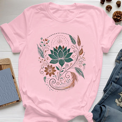 Olivenorma Lotus Flowers & Leafs Cotton Yoga T-Shirt - Pink - 2XL - image 14