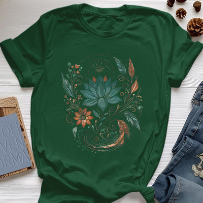 Olivenorma Lotus Flowers & Leafs Cotton Yoga T-Shirt - Dark Green - 2XL - image 20