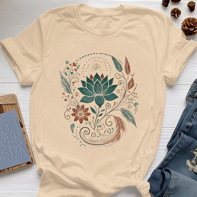 Olivenorma Lotus Flowers & Leafs Cotton Yoga T-Shirt - Yellow - 2XL - image 12