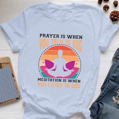 Olivenorma "MEDITATION IS WHEN YOU LISTEN TO GOD" Spiritual Yoga T-Shirt - Blue - 2XL - image 12