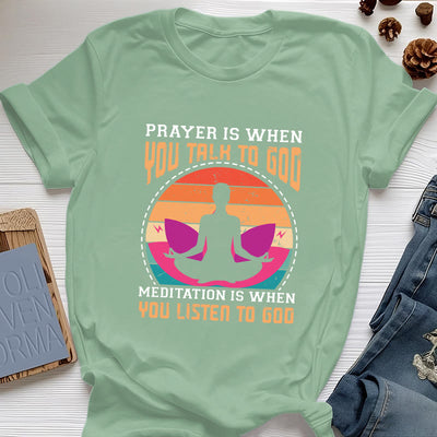 Olivenorma "MEDITATION IS WHEN YOU LISTEN TO GOD" Spiritual Yoga T-Shirt - Light Green - 2XL - image 18