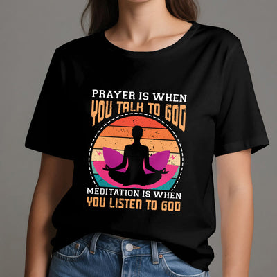 Olivenorma "MEDITATION IS WHEN YOU LISTEN TO GOD" Spiritual Yoga T-Shirt - image 2