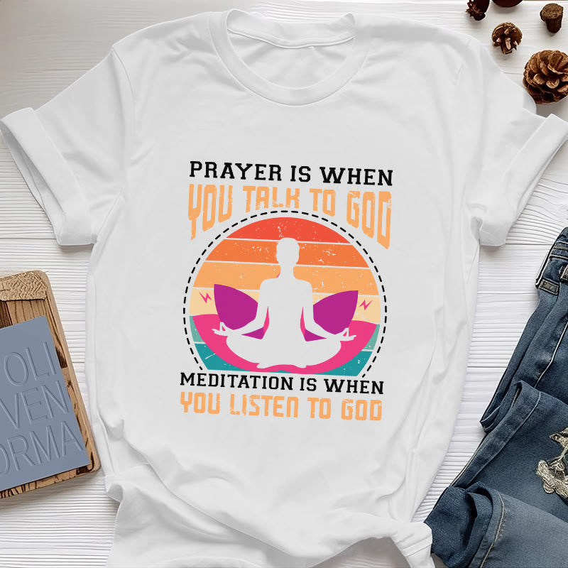 Olivenorma "MEDITATION IS WHEN YOU LISTEN TO GOD" Spiritual Yoga T-Shirt - White - 2XL - image 6