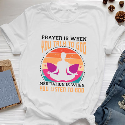 Olivenorma "MEDITATION IS WHEN YOU LISTEN TO GOD" Spiritual Yoga T-Shirt - White - 2XL - image 6