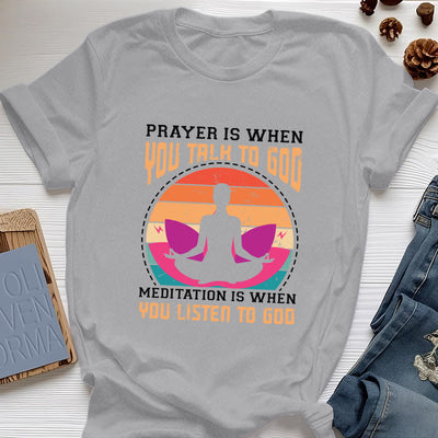 Olivenorma "MEDITATION IS WHEN YOU LISTEN TO GOD" Spiritual Yoga T-Shirt - Gray - 2XL - image 8