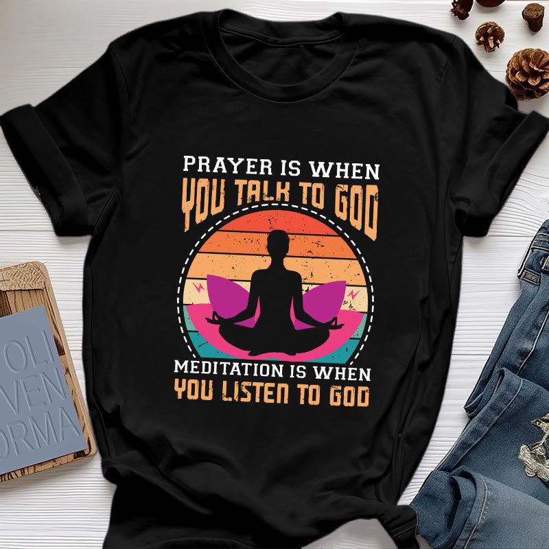Olivenorma "MEDITATION IS WHEN YOU LISTEN TO GOD" Spiritual Yoga T-Shirt - Black - 2XL - image 1