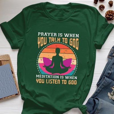 Olivenorma "MEDITATION IS WHEN YOU LISTEN TO GOD" Spiritual Yoga T-Shirt - Dark Green - 2XL - image 20