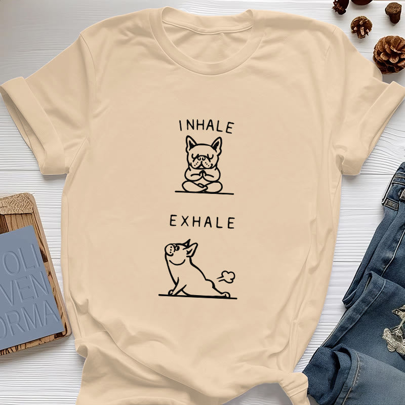 Olivenorma Bulldog "INHALE & EXHALE" Funny Spiritual T-Shirt - Yellow - 2XL - image 10