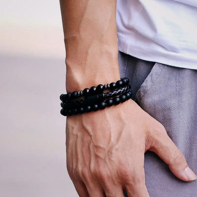 Olivenorma 3Pcs Tiger Eye Stone Leather Bracelet Set - image 4