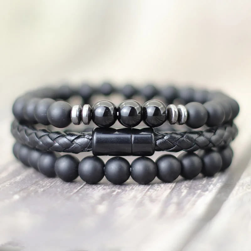 Olivenorma 3Pcs Tiger Eye Stone Leather Bracelet Set - image 6
