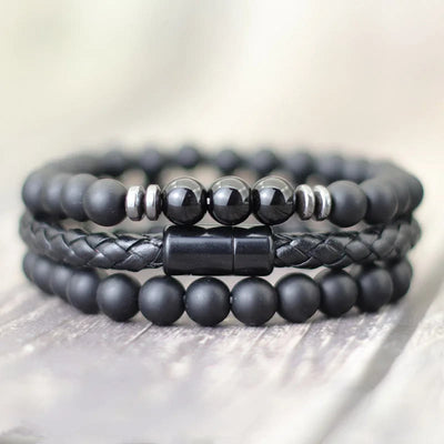 Olivenorma 3Pcs Tiger Eye Stone Leather Bracelet Set - image 6