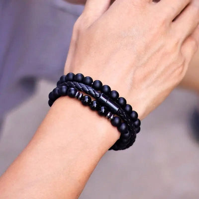Olivenorma 3Pcs Tiger Eye Stone Leather Bracelet Set - image 5