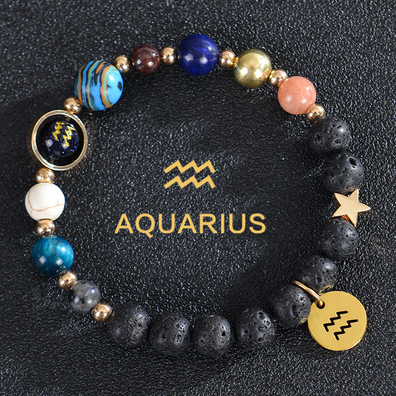 Olivenorma Twelve Constellations Eight Planets Gemstone Bracelet - Lava Stone - Aquarius - image 26