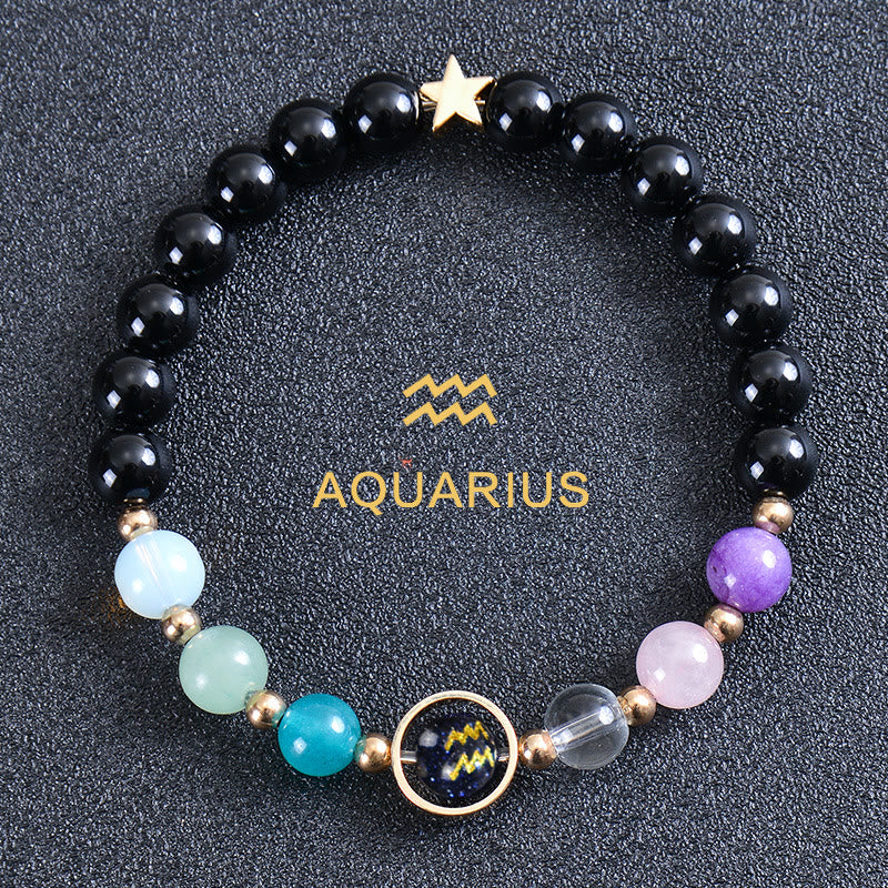 Olivenorma Twelve Constellations Eight Planets Gemstone Bracelet - Round Obsidian - Aquarius - image 50