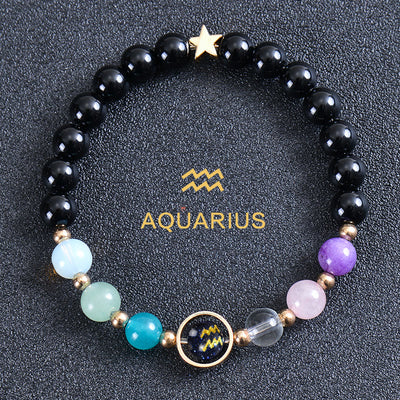 Olivenorma Twelve Constellations Eight Planets Gemstone Bracelet - Round Obsidian - Aquarius - image 50